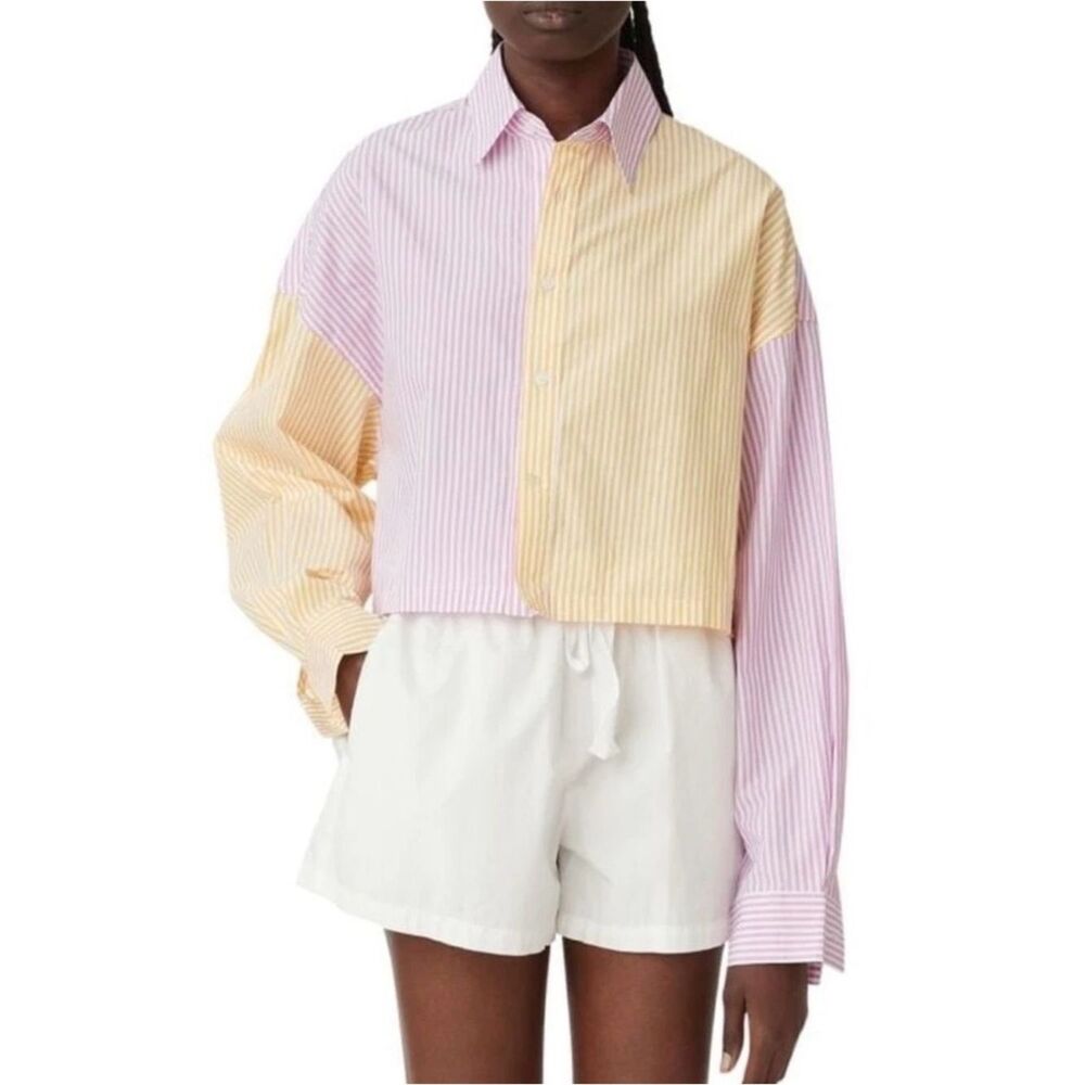 BLANCA Thomas Cropped Striped Shirt in Pink Multi $227 Size XS/S